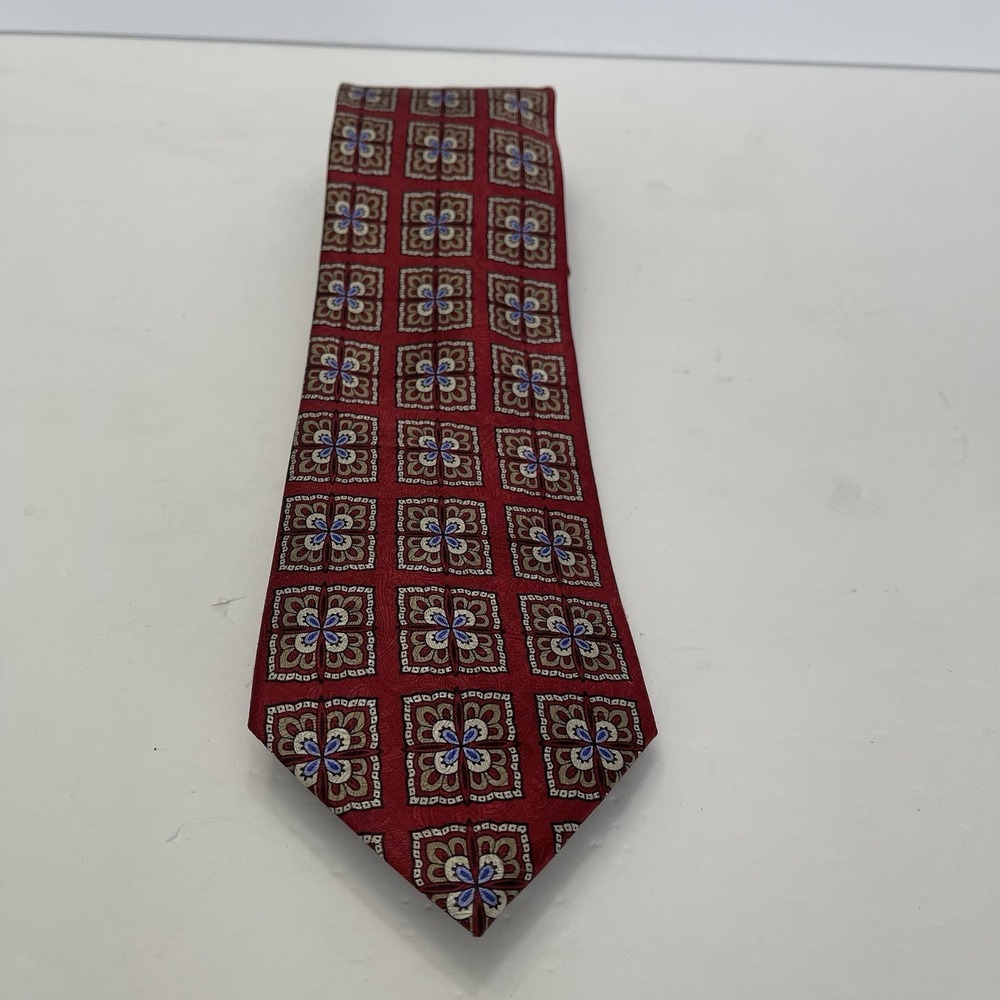 Jos A Bank Executive Collection Geo Floral Red Burgundy‎ Tie 3.5"